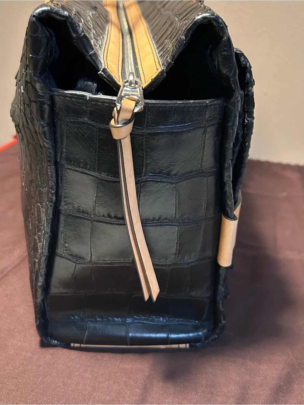 Coach Black Croc Embossed Carryall Satchel Tote Bleecker 28305 hang tags RARE